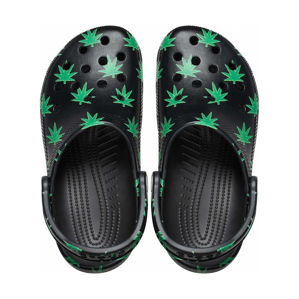 Black / Green Women's Crocs Classic Hemp Leaf Clogs | NZ 0137UZGT